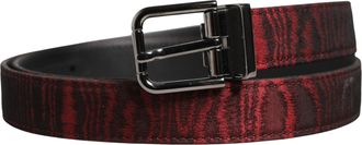 Dolce & Gabbana Men Red Jacquard Acetate Metal Buckle Belt Black And Polyester Calf