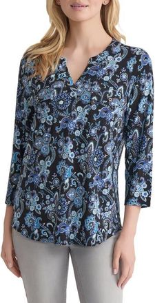 Jones New York Paisley Patch Pocket Crepe Popover Top in Jones Black Multi at Nordstrom, Size Medium P