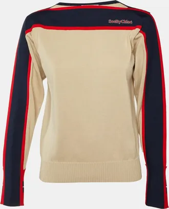 See By Chlo&eacute; See by Chloe Beige Striped Cotton Knit Sweater XS