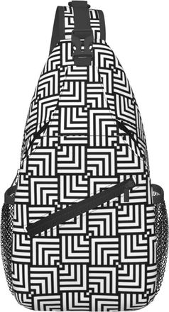Generic Black Abstract Geometric Shoulder Bag Anti Theft Cross Body Bag With Zipper Chest Backpack For Casual Women Camping
