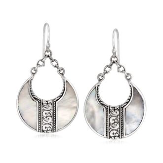 Ross-Simons Mother-Of-Pearl Bali-Style Teardrop Earrings in Sterling Silver