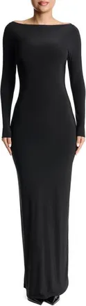 Naked Wardrobe Hourglass Mesh Back Long Sleeve Maxi Dress in Black at Nordstrom, Size Small