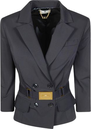 Elisabetta Franchi Technical Bi-elastic Jacket - Dames - Blazers - Zwart - M - Leer - Jassen