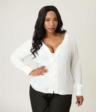 Unique Vintage Plus Size Long Sleeve Blouse in Ivory at Nordstrom, Size 5X
