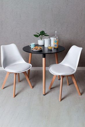 Regalos Miguel Regalos Miguel - Black Friday - Conjunto Mesa Tower Redonda 80 Cm Negra Y Pack 2 Sillas Synk Basic - Blanco