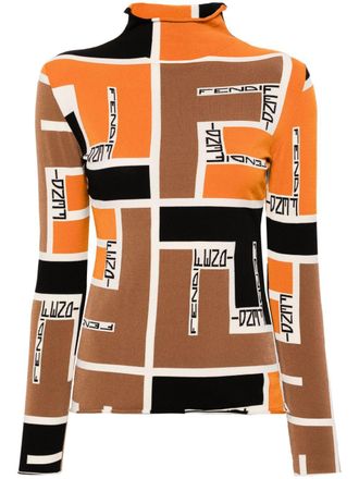 Fendi logo-jacquard mock-neck blouse - Orange