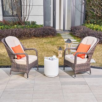Direct Wicker 3-Piece Outdoor Garden Bistro Set, Rattan Chairs with a White Concrete Side Table | Size: 2 Person