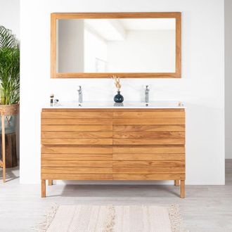 Wanda Collection Mueble Ba&ntilde;o De Teca Maciza Y Cer&aacute;mica Toni L 140 Cm
