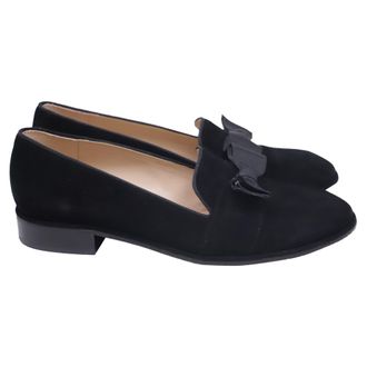 Stuart Weitzman Keegan Bow Flat Loafers in Black Suede
