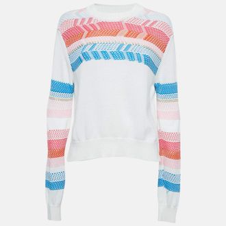 Peter Pilotto White Patterned Knit Full Sleeve Sweater
