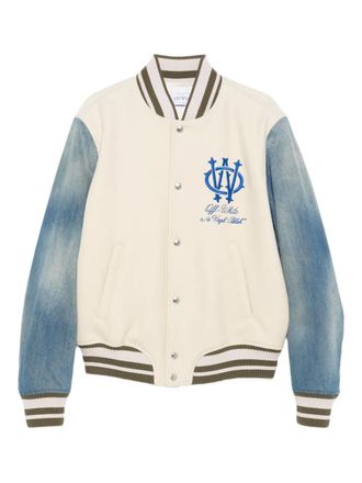 Off-white denim-sleeve bomber jacket - men - Polyamide/Virgin Wool - 48 - 1746|FROZEN DEW