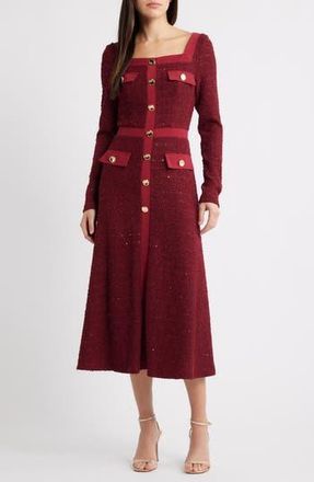 Black Halo Chiara Sequin Long Sleeve Midi Dress in Ravishing Rouge at Nordstrom Rack, Size 4