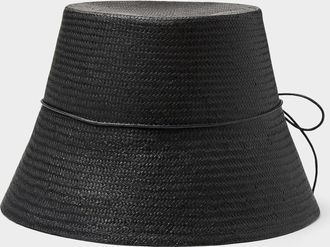 Simons Womens Fine bow straw straight cloche hat Exclusive collection from Italy