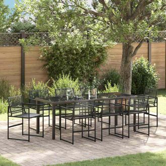 vidaXL Conjunto De Comedor De Jard&iacute;n 9 Pcs Negro Rat&aacute;n Sint&eacute;tico Vidaxl