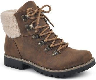 White Mountain Pathfield Knit Collar Lace-Up Boot in Lt Brown/Fabric/Fleece at Nordstrom Rack, Size 6.5