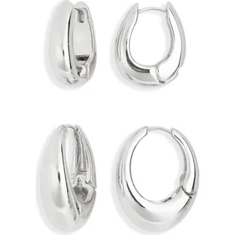 Leith 2-Pack Assorted Puffy Oval Earrings in Silver at Nordstrom Rack