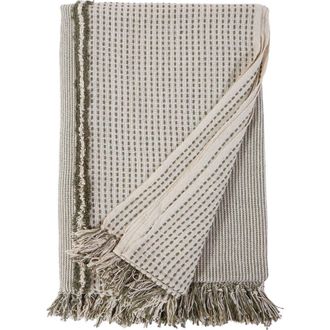Pom Pom at Home Jagger Oversize Cotton Blend Throw Blanket in Ivory/Moss at Nordstrom