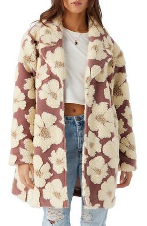 O'Neill Harper Floral Fleece Jacquard Open Front Coat in Burlwood at Nordstrom Rack, Size Medium