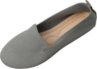 Generic Women Colour Block Round Toe Printed Slip On Flat Sole Comfortable Big Size Casual Footwear for Everyday Wear (Grey, 5.5)