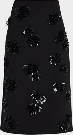 Proenza Schouler Moira Embroidered Compact Crepe Plunge-Neck Dress