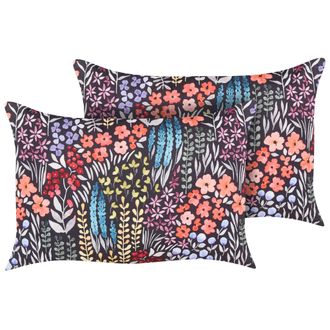 Beliani Conjunto De 2 Cojines De Jard&iacute;n Almohada De Exterior 40 X 60 Cm Poli&eacute;ster Motivo Floral Multicolor Castelaro