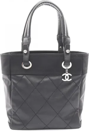 Chanel Black Coated Canvas Handbag Tote Bag (Pre-Owned)