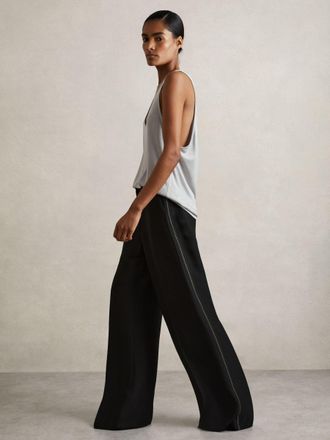 Reiss Black Atelier Crepe Wide Leg Stitch Trousers, 12