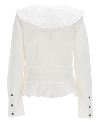 Ganni Ruffle Organic Cotton Shirt - White