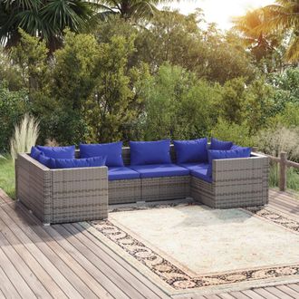 vidaXL Set De Sof&aacute;s De Jard&iacute;n 6 Piezas Y Cojines Rat&aacute;n Sint&eacute;tico Gris Vidaxl