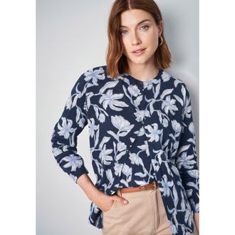 Jessica London Fine Gauge Button-Front Cardigan in Blue Pretty Floral at Nordstrom, Size 12