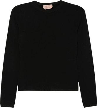 Twinset Maglione Girocollo a Maglia Fine - - Knitwear - Donna - Nero - M