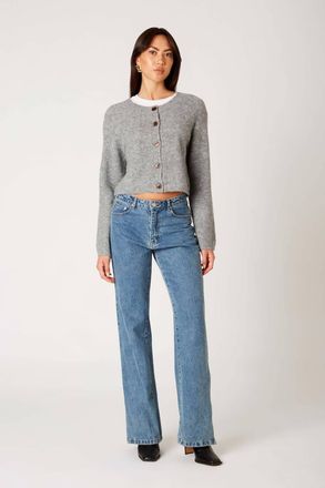 Nia Lisa Cropped Cardigan Top In Heather Grey