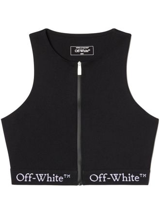 Off-white Roeitop met logoband - Zwart