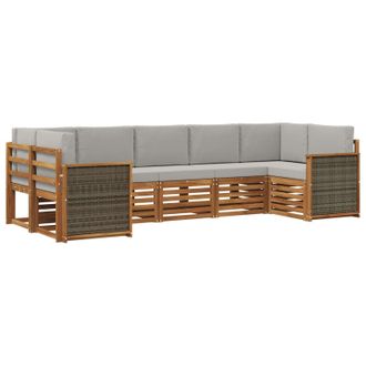 vidaXL Conjunto De Sof&aacute; Seccional Con Coj&iacute;n 6 Pcs Natural Y Gris Claro Vidaxl