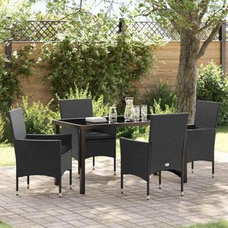 vidaXL Conjunto De Comedor De Jard&iacute;n Con Coj&iacute;n 5 Pcs Negro Polirat&aacute;n Vidaxl