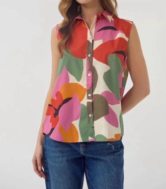 Hutch Kilo Sleeveless Button Front Top In Ivory Multi