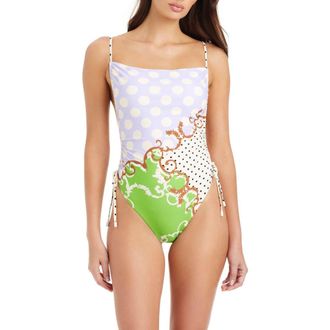 Sanctuary Shirred Side One-Piece Swimsuit in Lavendar Multi at Nordstrom, Size X-Small