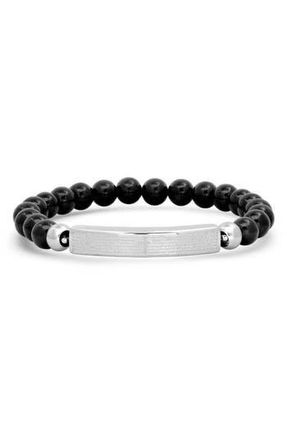 Steeltime Mens Lava Bead & Stainless Steel Stretch ID Bracelet in Black at Nordstrom Rack
