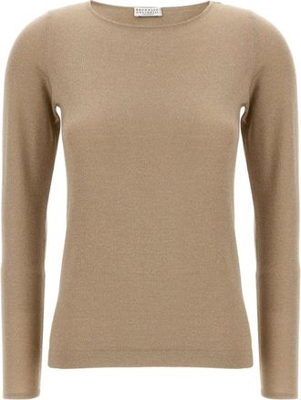 Brunello Cucinelli Cashmere Knitwear, female, Yellow, M, Sparkling Cashmere-Silk Jumper