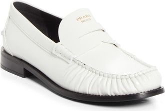 Prada Ruched Toe Penny Loafer in Bianco at Nordstrom, Size 10.5Us