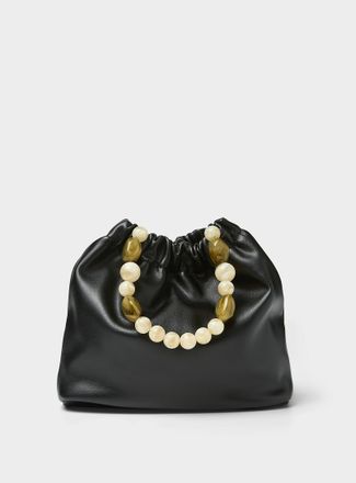 Simons Womens Marbled bead handle faux-leather evening bag