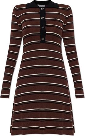 Ganni Kleedjes, Dames, Bruin, XS, Wol, Polo Jurk in Gestreept Merino