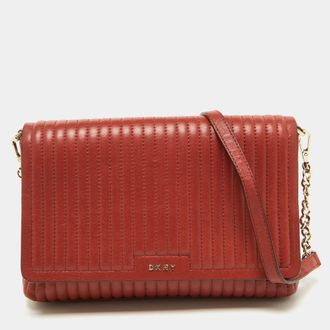 DKNY Dkny Brown Brique Quilted Leather Gansevoort Flap Shoulder Bag