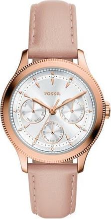 Fossil Brynn Multifunction Leather Strap Watch, 38mm in Rose Gold at Nordstrom Rack