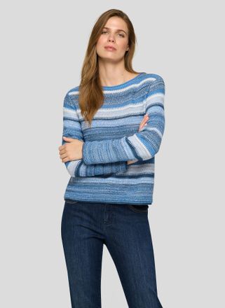 Rabe Strickpullover RABE, Damen, Gr. 36, pazifik, Strick, Obermaterial: 50% Baumwolle, 50% Polyacryl, gestreift, regular fit normal, Rundhals, gerader Absc