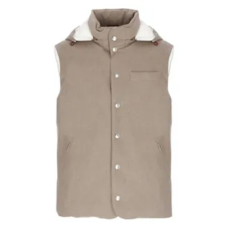 Brunello Cucinelli Waistcoats, male, Brown, L, Brown Wool Padded Vest with Hood