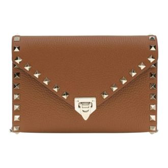 Valentino Tassen, Dames, Bruin, ONE Size, Leer, Rockstud Mini Tas van Kalfsleer