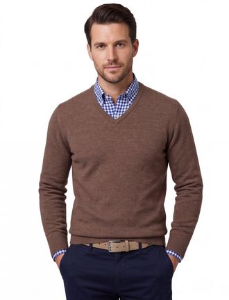 William Lockie Bruine V-hals trui William Lockie lamswol