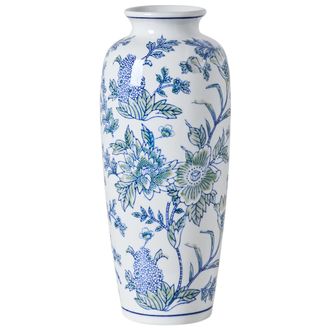 Beliani Jarr&oacute;n Para Flores Florero Accesorio Decorativo De Porcelana Blanco Y Azul Guadix