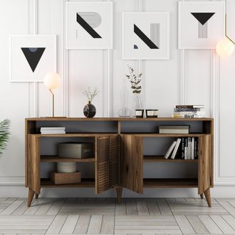 Dmora C&oacute;moda Thuile, Aparador 2 Estantes, 4 Puertas, 6 Compartimentos, 160x35x78h Cm Marr&oacute;n Nogal
